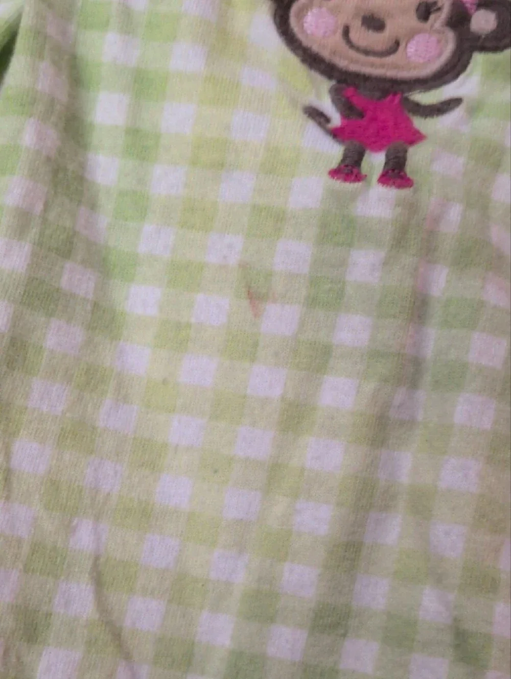 Carter's Purple Polka Dot Baby Romper & Green Checked Monkey Bodysuit.